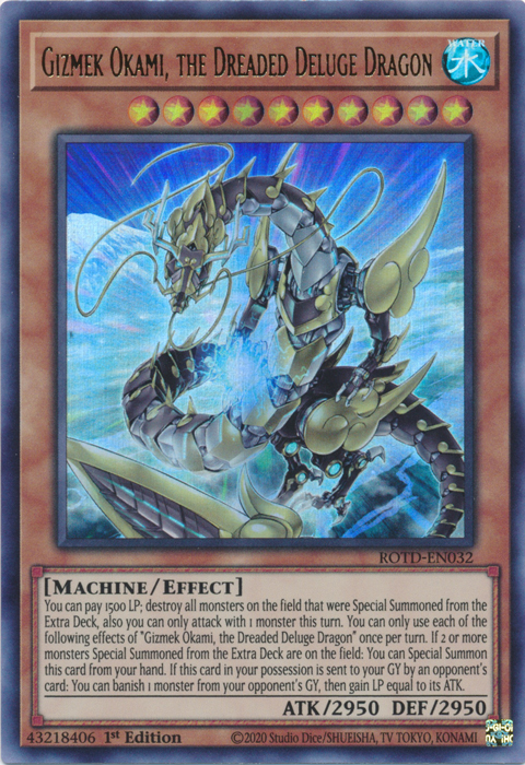 Gizmek Okami, the Dreaded Deluge Dragon [ROTD-EN032] Ultra Rare | The CG Realm