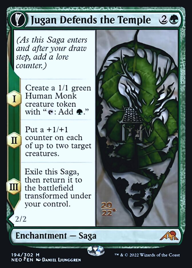 Jugan Defends the Temple (PRE-194) - Kamigawa: Neon Dynasty Promos: (fandfc, enchantment) Foil