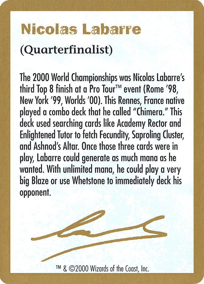 Nicolas Labarre Bio [World Championship Decks 2000] | The CG Realm