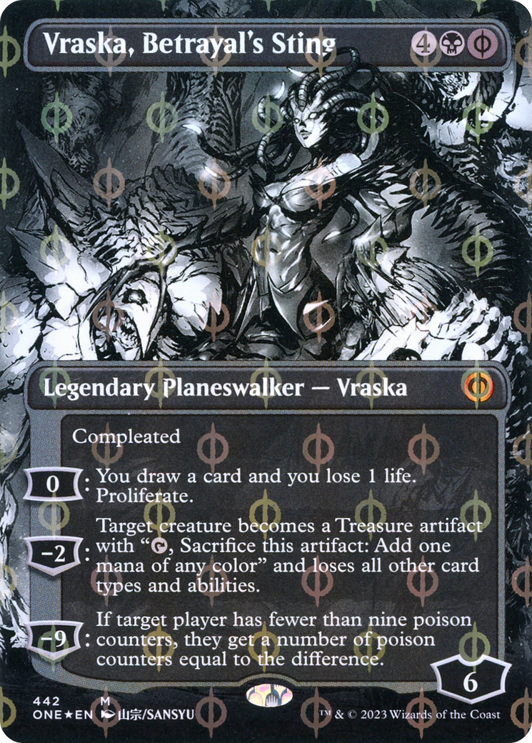 Vraska, Betrayal's Sting (Borderless Manga Step-and-Compleat Foil) [Phyrexia: All Will Be One] | The CG Realm