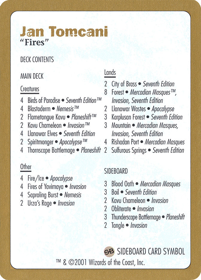 Jan Tomcani Decklist [World Championship Decks 2001] | The CG Realm