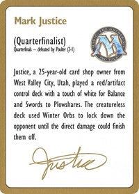 1996 Mark Justice Biography Card [World Championship Decks] | The CG Realm