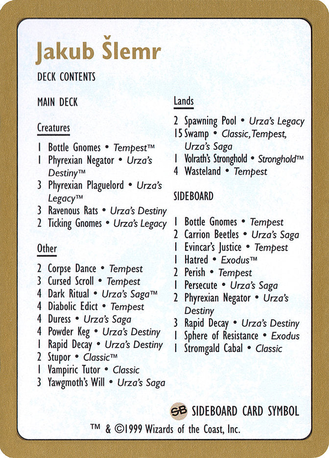 Jakub Slemr Decklist [World Championship Decks 1999] | The CG Realm