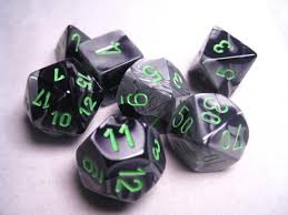 Chessex Gemini Black-Grey w/green Polyhedral 7 Die Set | The CG Realm