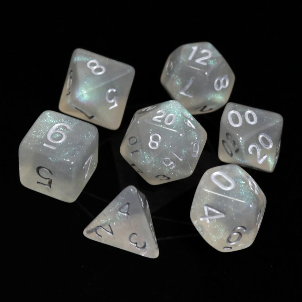 POLY RPG SET - GLACIAL MOONSTONE W/ SILVER
