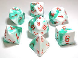 Chessex Gemini Mint Green-white/orangePolyhedral 7 Die Set | The CG Realm