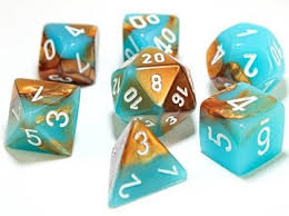 Chessex Gemini Copper-Turquoise/white Polyhedral 7 Die Set | The CG Realm