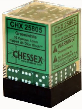 Chessex Opaque Green/White 12mm d6 Dice Block