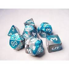 Chessex Gemini Steel-Teal w/white Polyhedral 7 Die Set | The CG Realm