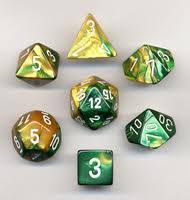 Chessex Gemini Gold-Green/white Polyhedral 7 Die Set | The CG Realm