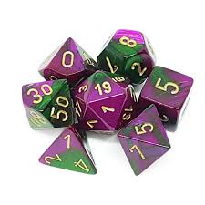 Chessex Gemini Green-Purple/gold Polyhedral 7 Die Set | The CG Realm