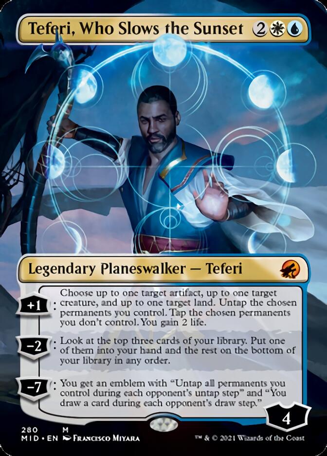 Teferi, Who Slows the Sunset (Borderless) [Innistrad: Midnight Hunt] | The CG Realm