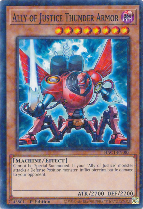 Ally of Justice Thunder Armor (Duel Terminal) [HAC1-EN083] Common | The CG Realm