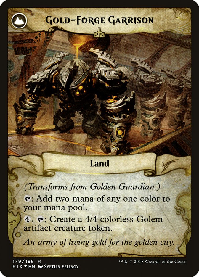 Golden Guardian // Gold-Forge Garrison [Rivals of Ixalan Prerelease Promos] | The CG Realm