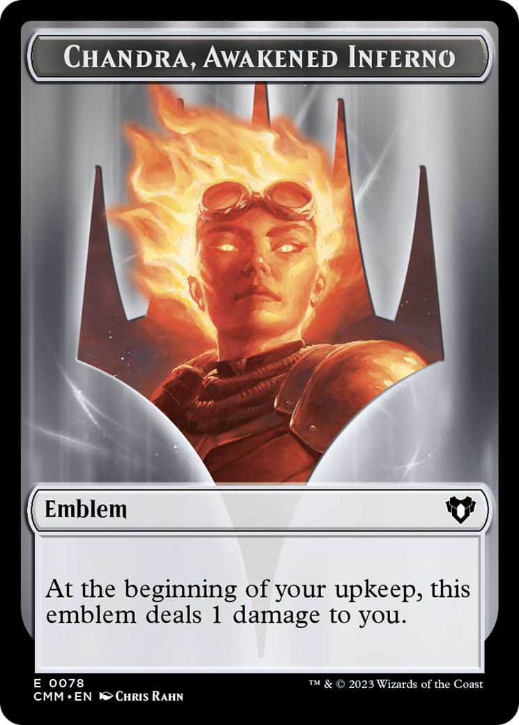 Chandra, Awakened Inferno Emblem // Wizard Double-Sided Token [Commander Masters Tokens] | The CG Realm
