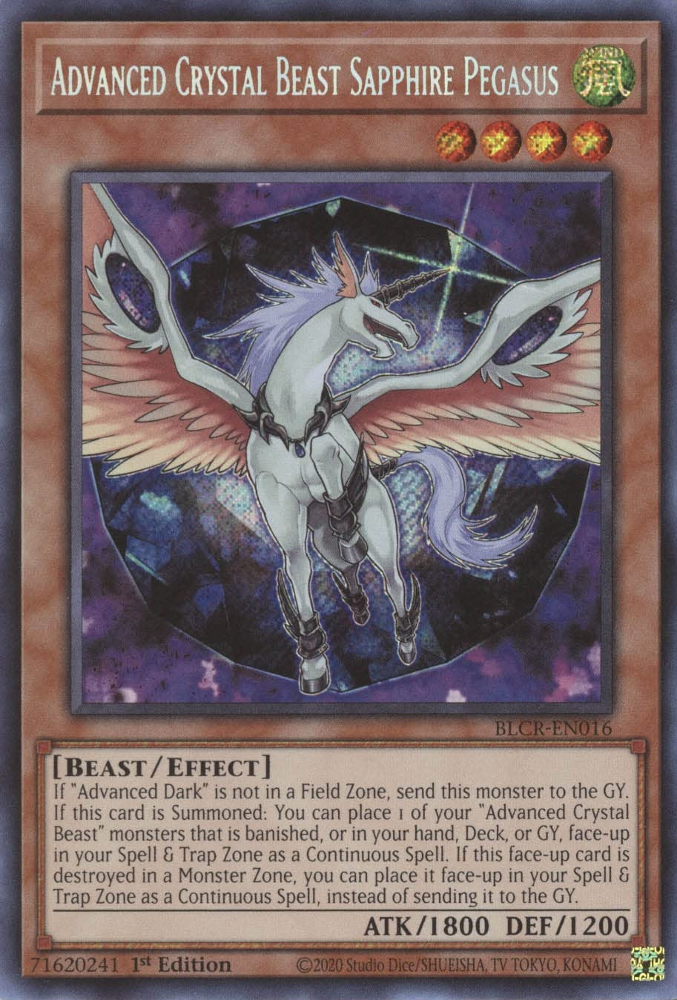 Advanced Crystal Beast Sapphire Pegasus [BLCR-EN016] Secret Rare | The CG Realm