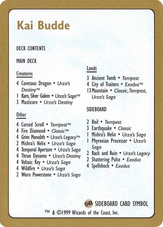 Kai Budde Decklist [World Championship Decks 1999] | The CG Realm