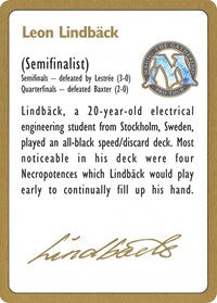 1996 Leon Lindback Biography Card [World Championship Decks] | The CG Realm