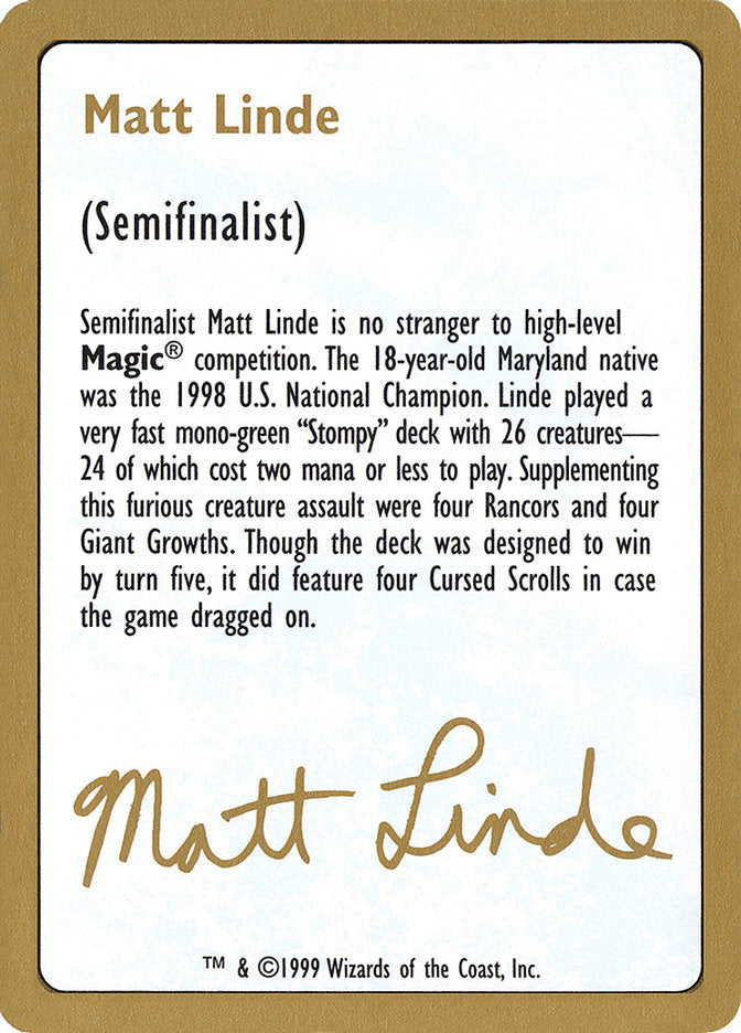 Matt Linde Bio [World Championship Decks 1999] | The CG Realm