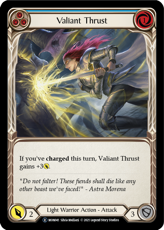 Valiant Thrust (Blue) [U-MON041-RF] (Monarch Unlimited)  Unlimited Rainbow Foil | The CG Realm