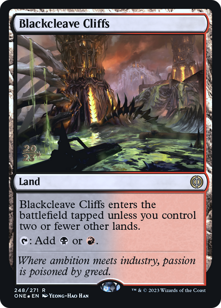 Blackcleave Cliffs [Phyrexia: All Will Be One Prerelease Promos] | The CG Realm