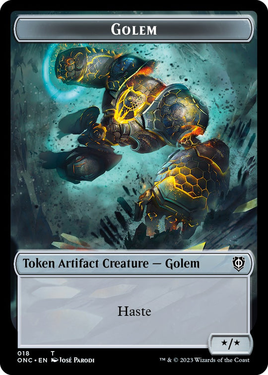 The Monarch // Golem Double-sided Token (ONC-) - Commander: Phyrexia: All Will Be One