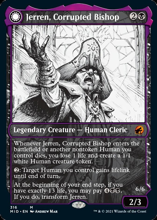 Jerren, Corrupted Bishop (Showcase) (MID-316) - Innistrad: Midnight Hunt: (Showcase, Double Faced Transform)