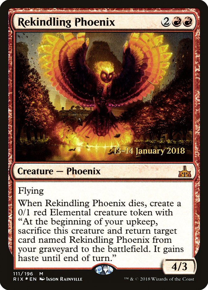 Rekindling Phoenix [Rivals of Ixalan Prerelease Promos] | The CG Realm