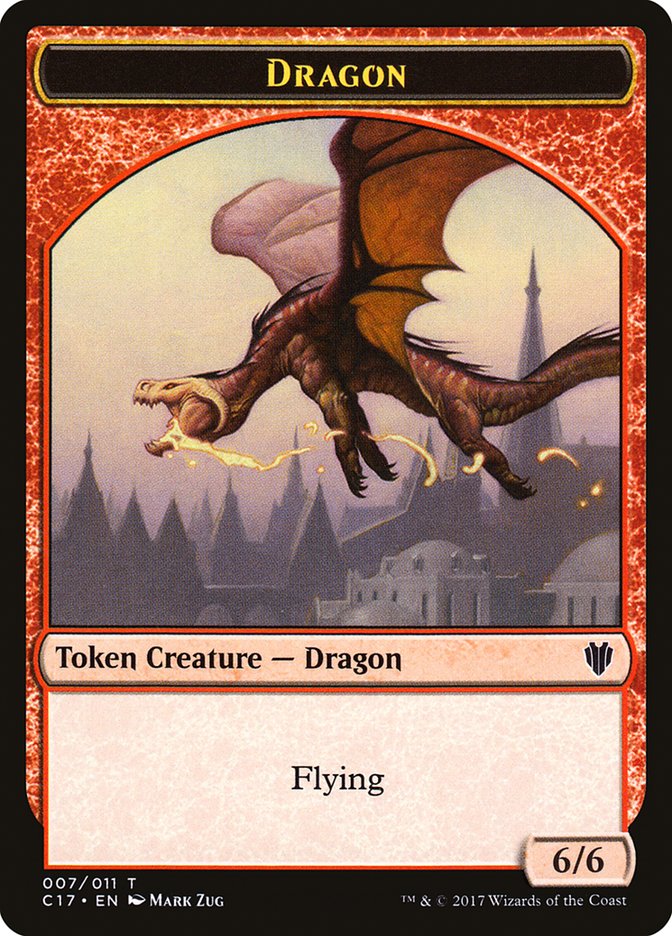 Dragon (007) // Gold (010) Double-Sided Token [Commander 2017 Tokens] | The CG Realm