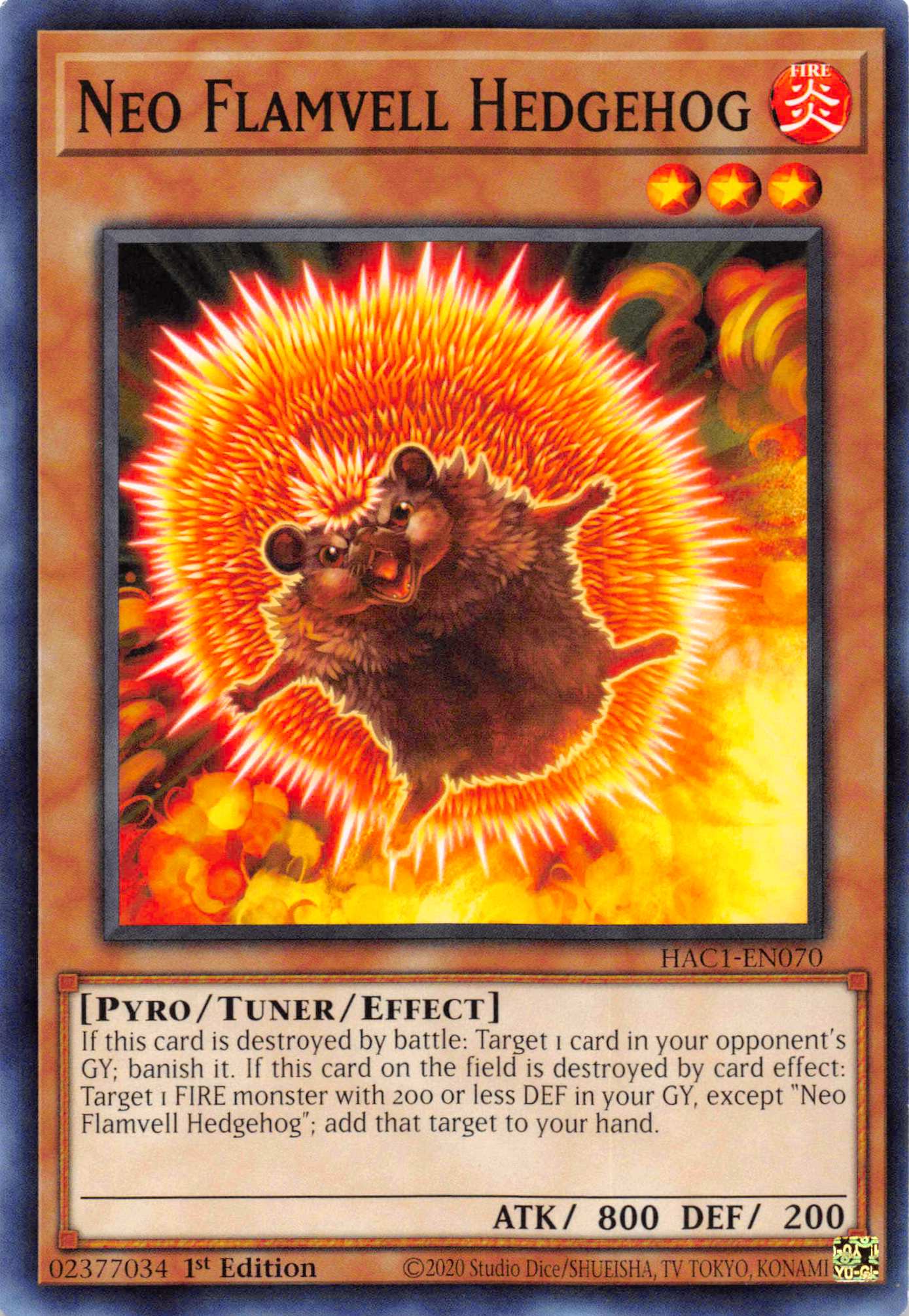 Neo Flamvell Hedgehog [HAC1-EN070] Common | The CG Realm