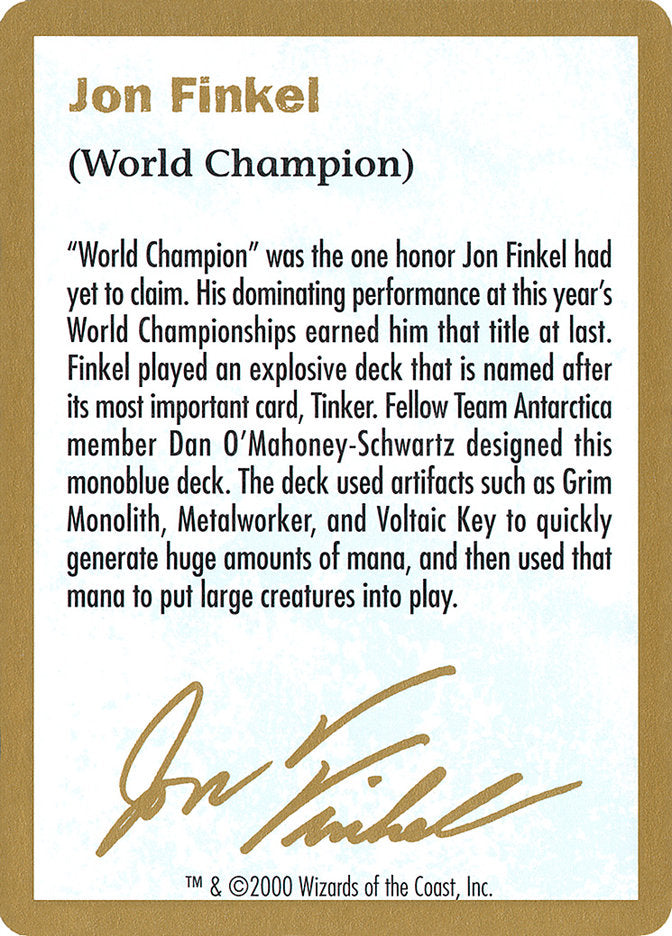 Jon Finkel Bio [World Championship Decks 2000] | The CG Realm