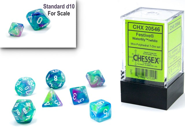FESTIVE MINI-POLYHEDRAL 7-DIE SET WATERLILY/WHITE
