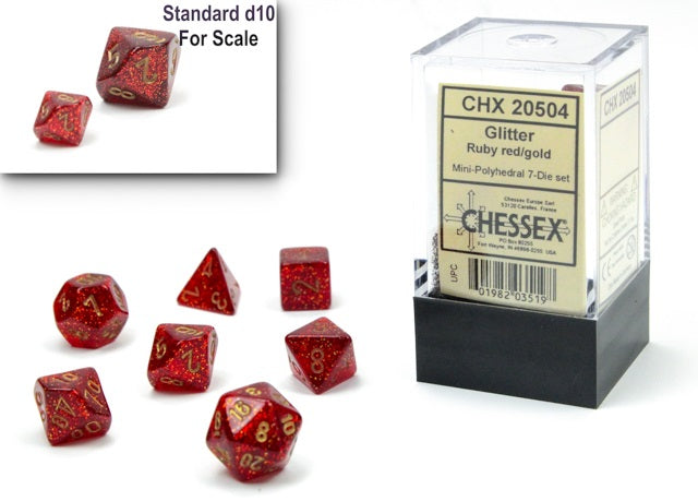 GLITTER MINI-POLYHEDRAL 7-DIE SET RUBY/GOLD