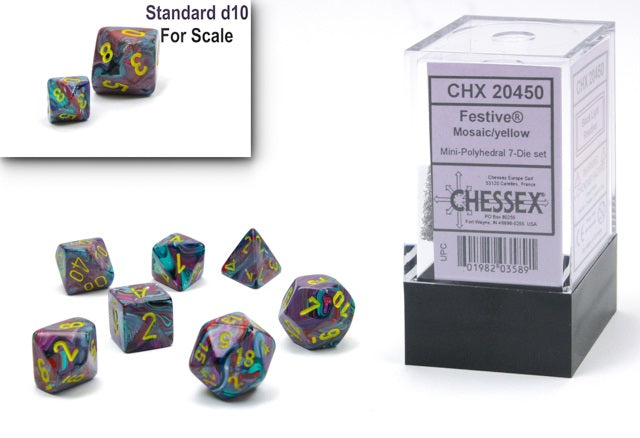 FESTIVE MINI-POLYHEDRAL 7-DIE SET MOSAIC/YELLOW