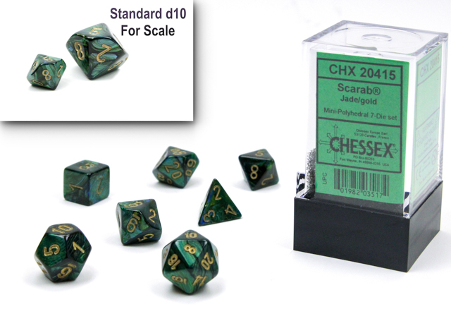 SCARAB MINI-POLYHEDRAL 7-DIE SET JADE/GOLD