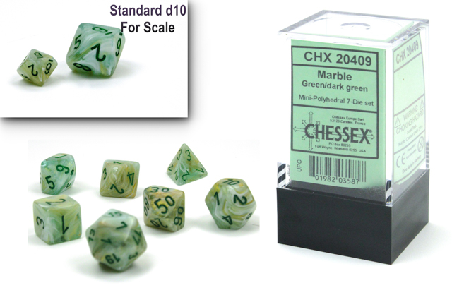 MARBLE MINI-POLYHEDRAL 7-DIE SET GREEN/DARK GREEN