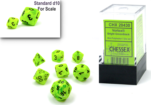 VORTEX MINI-POLYHEDRAL 7-DIE SET BRIGHT GREEN/BLK | The CG Realm