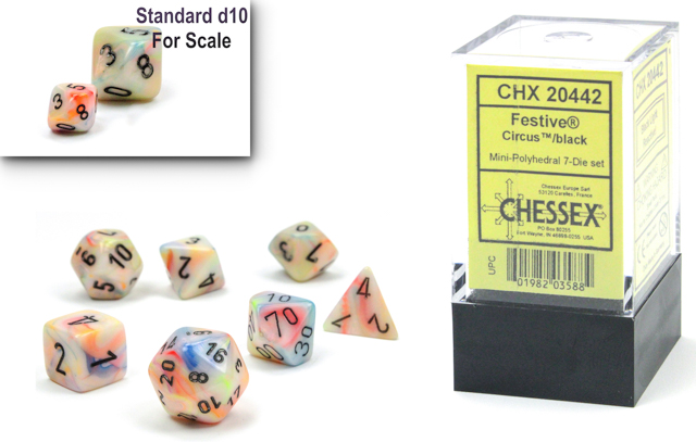 FESTIVE MINI-POLYHEDRAL 7-DIE SET CIRCUS/BLACK